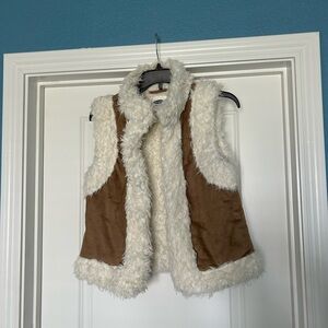 Old Navy Faux Suede and Fur Vest in Cream and Tan